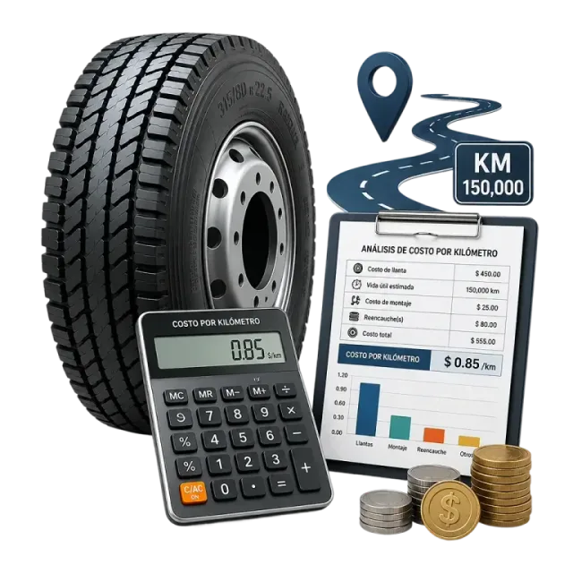 Calculadora de costo por kilómetro de llantas